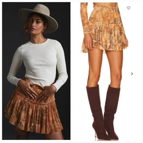 New Misa Anthropologie Golden Batik Mesh Skirt